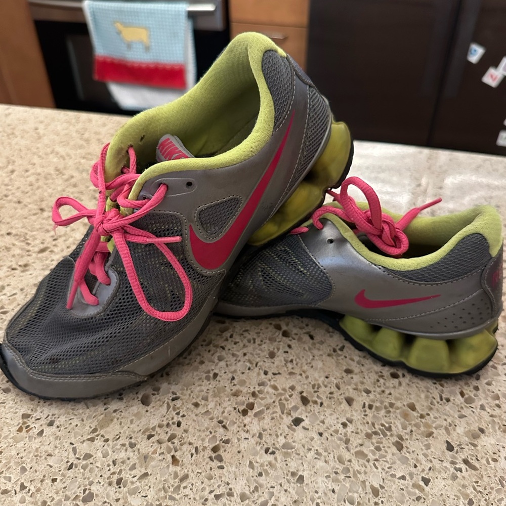 Nike Gray and Pink Sneakers with Green Accents